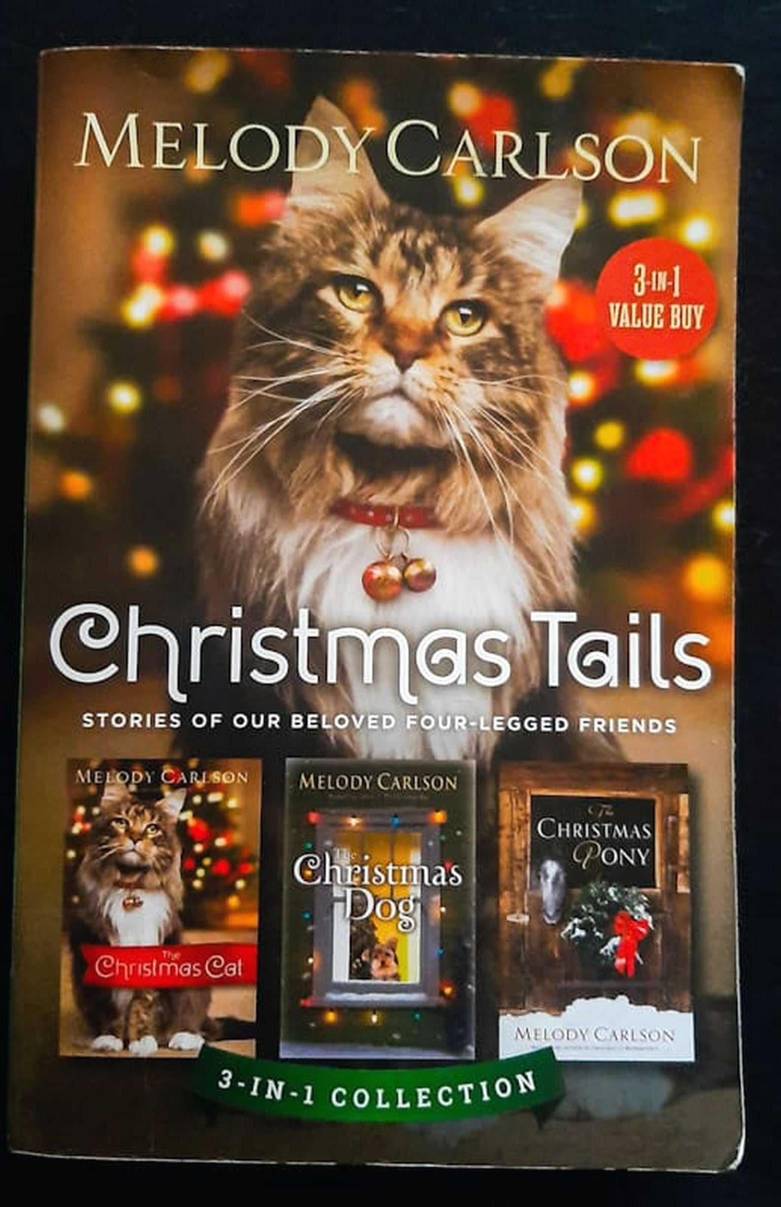 Front Cover Of Bestselling Book Christmas Tails: Stories Of Our Beloved Four-Legged Friends (Melody Carlson
)
