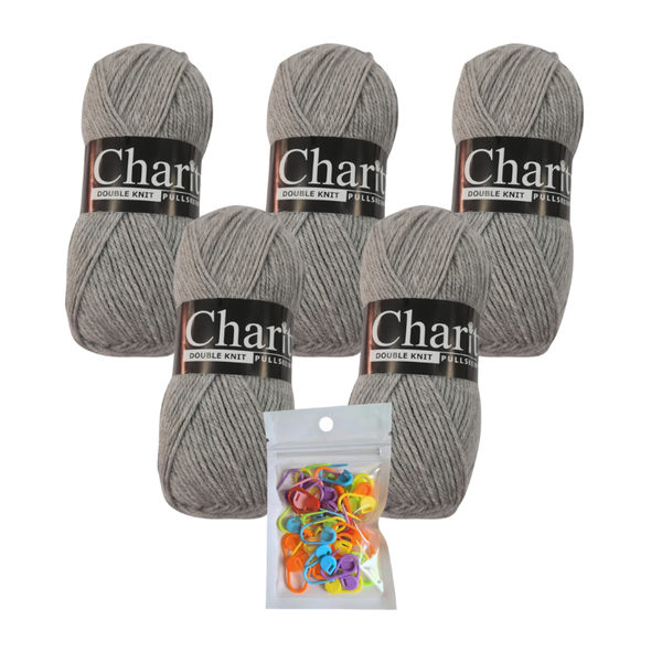 5 x 100g 011 Silver Grey Charity Double Knit Pullskein