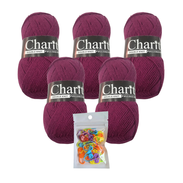 5 x 100g 147 Magenta Charity Double Knit Pullskein