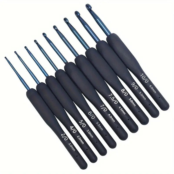 Ergonomic Aluminium 9 Piece Crochet Hook Set Navy Blue