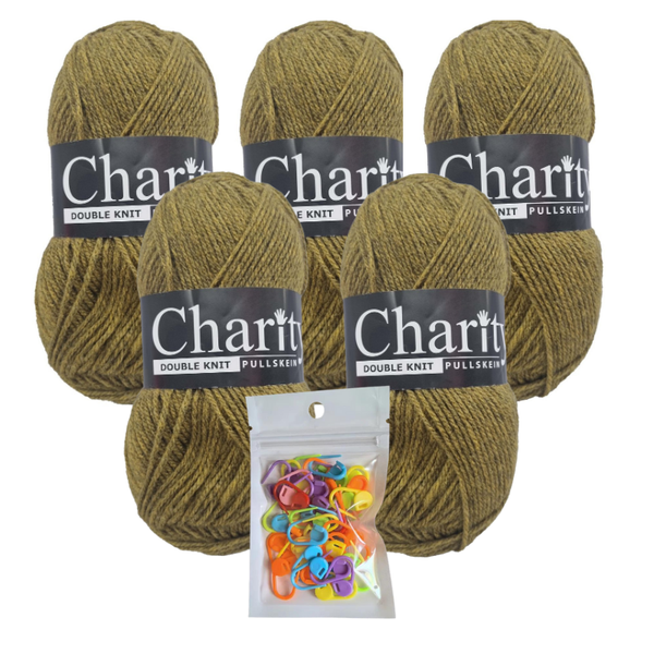 5 x 100g 744 Khaki Charity Double Knit Pullskein