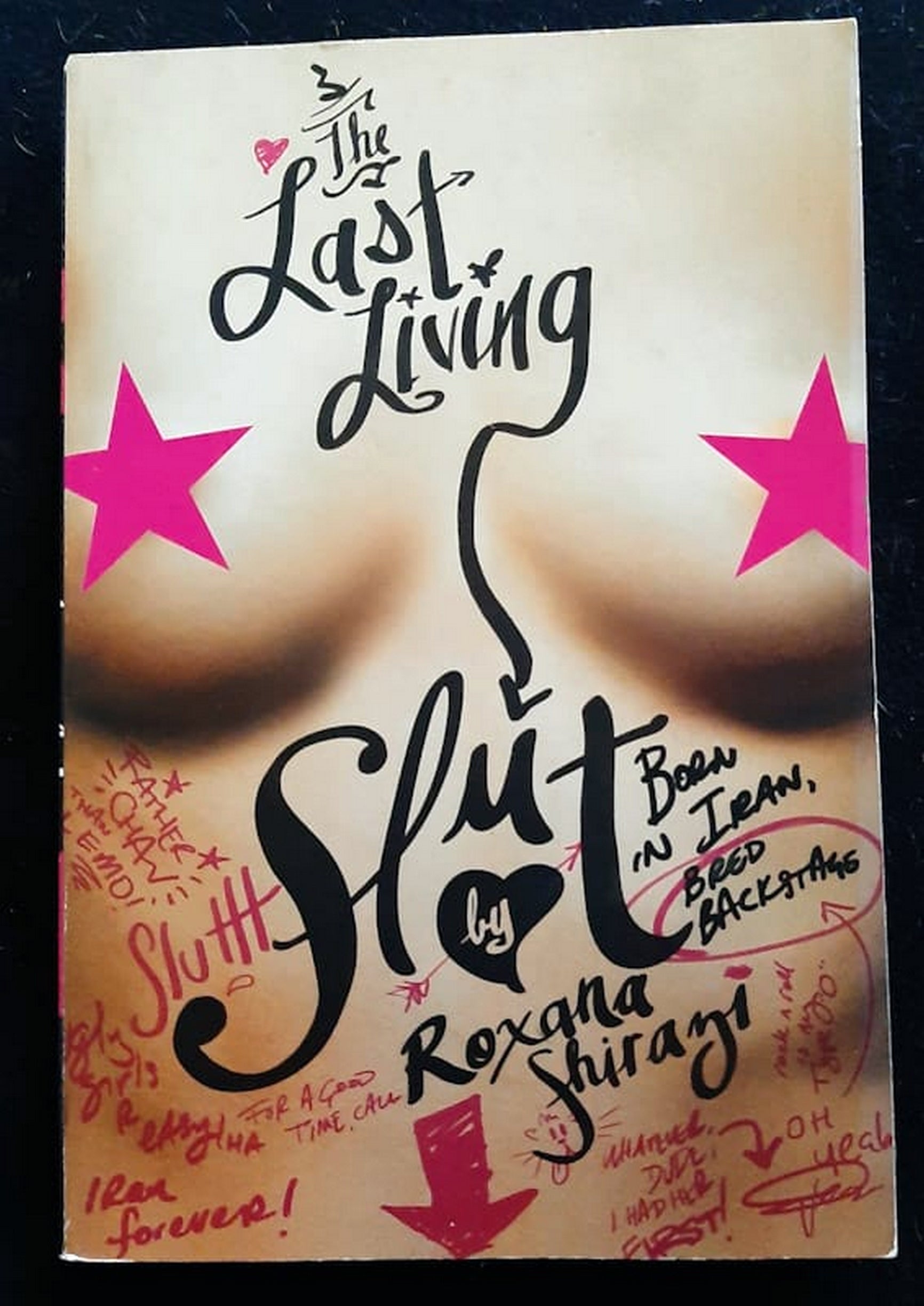 Front Cover Of Bestselling Book The Last Living Slut: Born In Iran, Bred Backstage (Roxana Shirazi
)