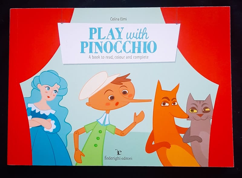 Front of cover of Play With Pinocchio. A Book For Reading, Drawing And Colouring (Celina Elmi)
