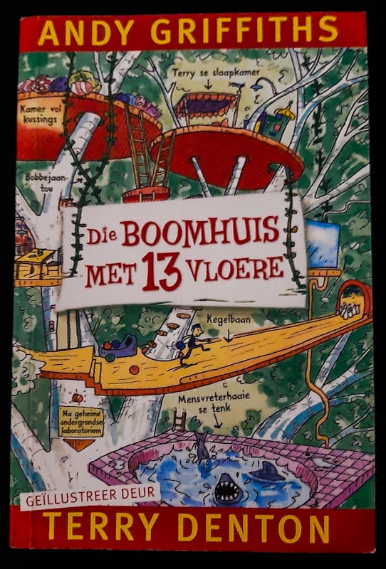 Front of cover of Die Boomhuis Met 13 Vloere (Treehouse #1) (Andy Griffiths)